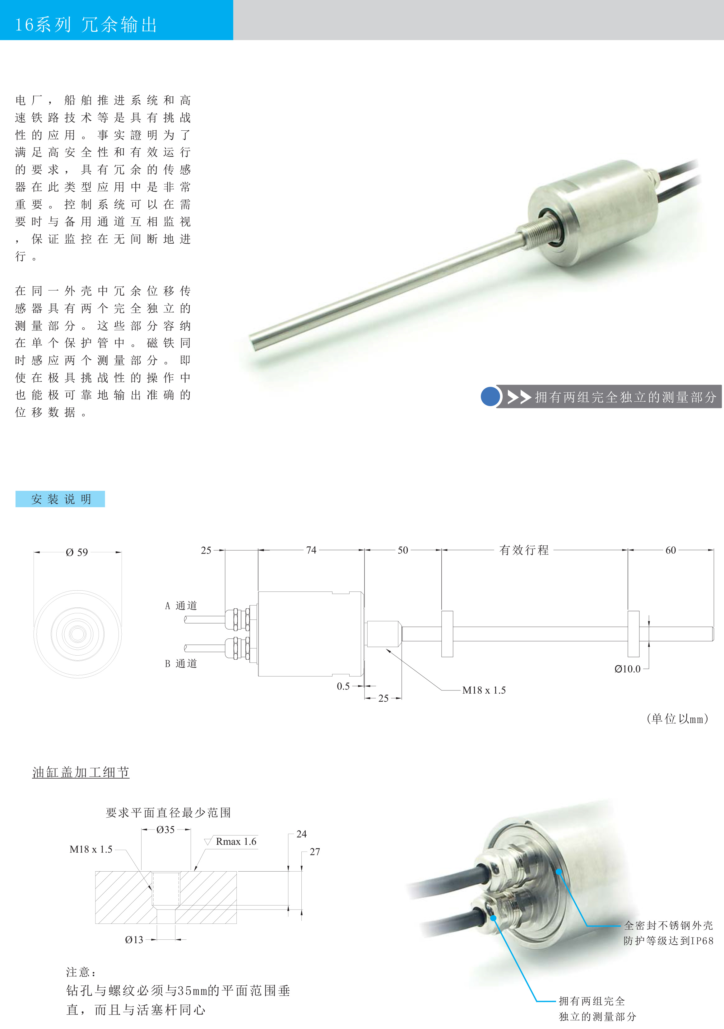 16R系列冗余设计磁致伸缩位移传感器